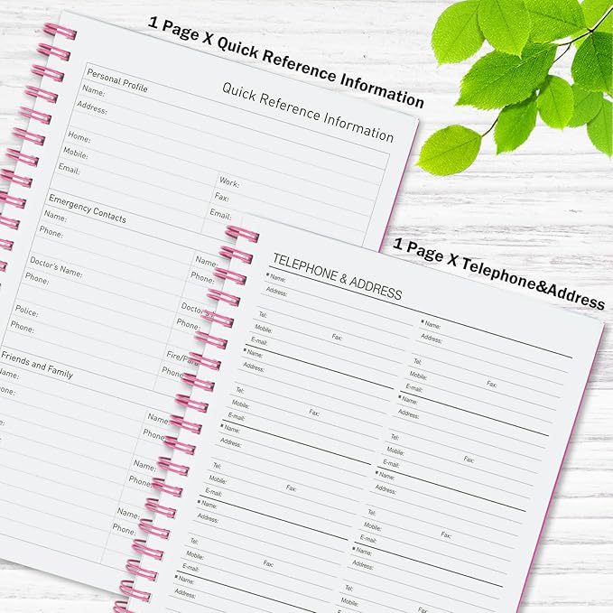 Daily Planner Undated, Asten To Do List Notebook Hourly Schedules Spiral Appointment Planner for Men and Women,PVC Hardcover,Elastic Closure, Inner Pocket 8.3" x 5.8" (Pink)