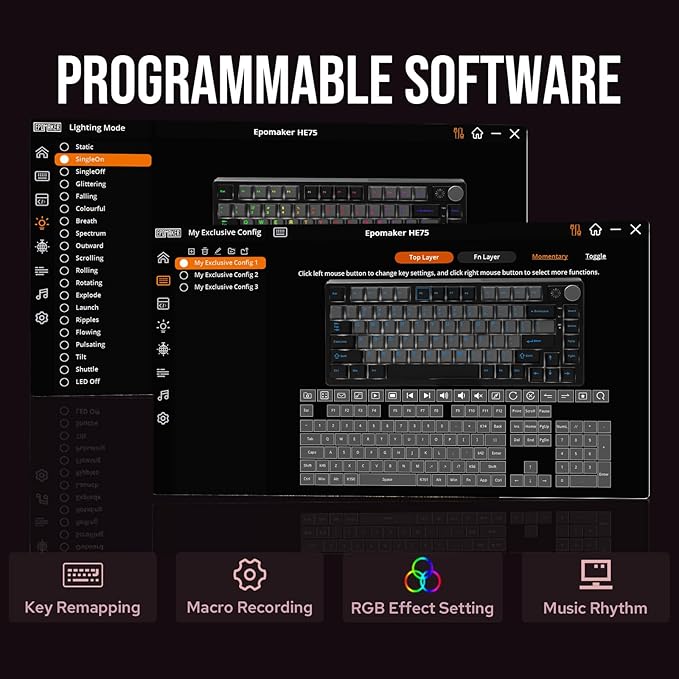 EPOMAKER HE75 Wireless Mechanical Keyboard with Metal Knob, 4000mAh Battery, Hot-Swappable Gasket Gaming Keyboard with RGB Backlight for Mac/Win (Black Pink)