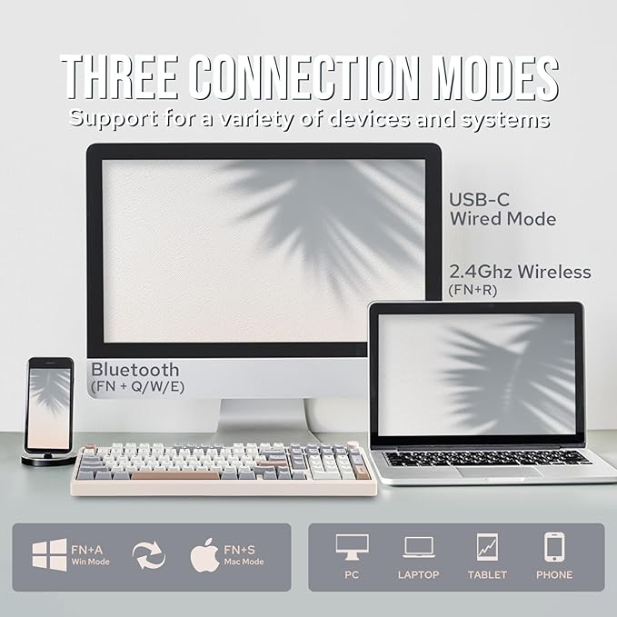 EPOMAKER Galaxy100 QMK/VIA Wireless Gaming Keyboard, Aluminum Shell, Bluetooth/2.4Ghz/USB-C, Pre-Lubed Hot-Swappable Linear Switches, NKRO, RGB Backlit (Creamy White, Wisteria Linear Switch)