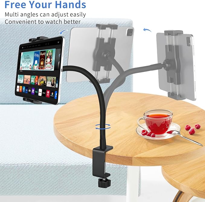Tablet Stand Holder,Gooseneck Desktop iPad Mount for Table/Bed/Lectern/Kitchen,19.7" Flexible Adjustable Arm,Compatible with 4.7~12.9" iPad/iPhone/Nexus/LG G Pads/e-Reader/Kindle/Switch/Galaxy Tabs