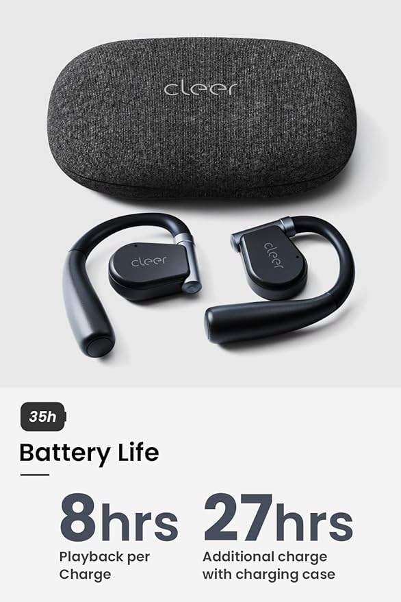 Cleer ARC II Open Ear Headphones, True Wireless Ear Buds with Dual Mic, Sweat Resistant, Multi-Point Connect, 35 Hrs Playtime, Secure Fit, Bluetooth 5.3 Earbuds with Ear Hooks, Preset EQs, Blue