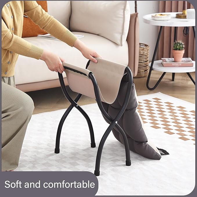 LITA Folding Upholstered Footrest Stool, Modern Small Portable Accent Ottoman with Detachable Thick Cotton Cushion Padded Sofa Stool with Metal Frame for Lazy Chair, Living Room & Bedroom, Dark Grey