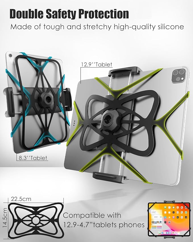 Motorcycle Phone Tablet Mount for 3/4"-11/4" Handlebar, Dual Protection Bike Tablet Holder Fits 4-11" Devices, Bicycle Scooter Handlebar Clamp for iPad Pro/Air/Mini, Galaxy Tab Z Fold