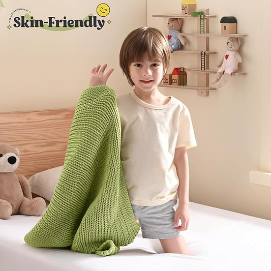 Guohaoi Knitted Weighted Lap Pad (Light Green 20"x30" 2lbs) No Beads Cooling Weighted Blanket Kids for Nap, Breathable Chunky Knit Blanket, Small Throw Blanket for Travel Indoor Outdoor
