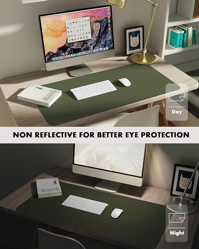 YSAGi Double-Sided Desk Pad, 31.5"x15.7" Leather Desk Mat, Eco Cork Desk Pad Protector,Large Mouse Pad,Waterproof Desk Blotter for Office/Home (Dark Green/Cork)