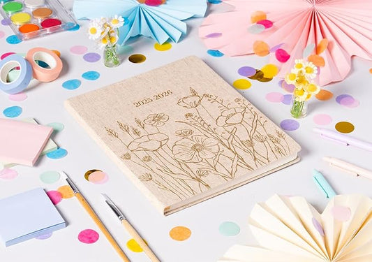 Eccolo 2025-2026 Large Agenda Planner, 18 Month, Yearly, Monthly & Weekly Pages, Habit & Gratitude Tracker (Linen Flexi-Cover- 8 x 10")