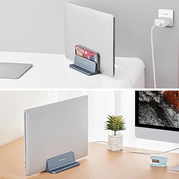 JARLINK Vertical Laptop Stand, Aluminum Laptop Holder Desktop Stand with Adjustable Dock Size (up to 17.3 inches) Compatible with All MacBook/Surface/Dell/Gaming Laptops (Gray)