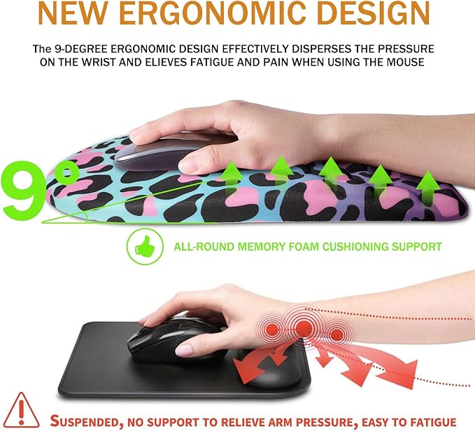 Ergonomic Mouse Pad Wrist Support,Upgrade Mousepad with Massage Design,Non-Slip PU Base Desktop Mouse Pads for Pain Relief, Computer, Office & Home,12 x 8 in（F-Purple Leopard）