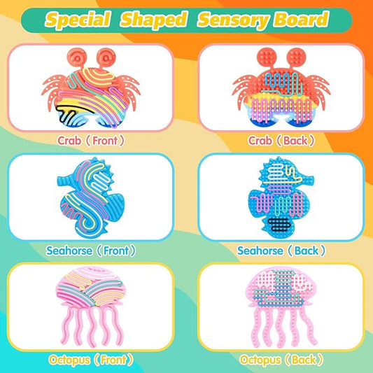 1Pcs Crabs Sensory Activity Board, Fidget Sensory Toys for Kids Adults, Duble Sided Design Busy Board for Fine Motor Skill, Calm Down Fidget Toy for Stress Relief, Calming, Focus, ADHD and Autism