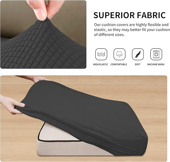 Easy-Going Stretch Individual Chair Couch Cushion Cover Sofa Cushion Furniture Protector Sofa slipcover Soft Flexibility with Elastic Bottom (3-Piece Sofa Cushion Cover, Dark Gray)