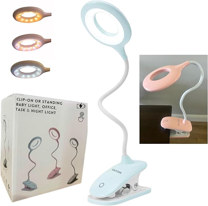 Portable LED Clip On Night Light for Babies, Kids & Adults – Dimmable, Rechargeable, 3-Colors for Nursery, Desk, Crib, Diapers, Reading, Feeding, Bedroom, Office, Task, Car, Music, Travel, Gift