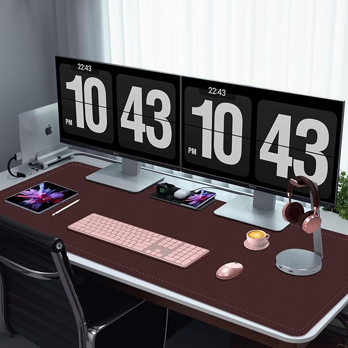 Large Desk Mat 35.4" x 17", PU Leather Desk Pad Protector, Non-Slip Large Mouse Pad for Desk, Waterproof Computer Desk Mat, Office Desk Pad for Keyboard Mouse (Brown Coffee)