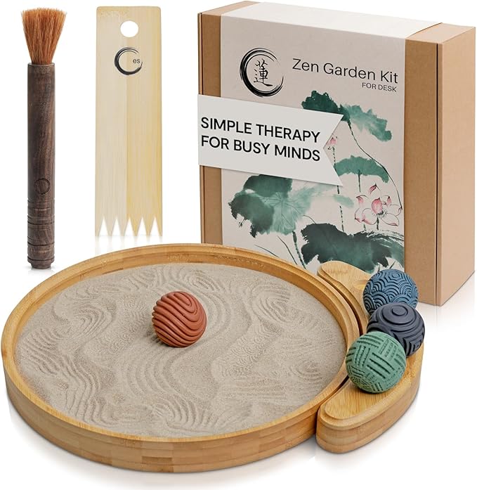ENSO SENSORY Japanese Zen Garden Kit for Desk – 12” Bamboo Sand Garden Zen Décor | Meditation Gift | Sensory Therapy Tool for Mindfulness & Emotional Wellness