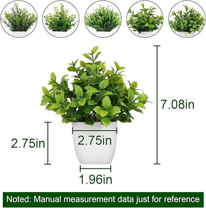 6 Pot Small Fake Plant Flowerpot Artificial Plastic Eucalyptus Plant Wheat Grass Shrub Plant Indoor Desk Coffee Table Bathroom Bedroom Home Decoration (6)