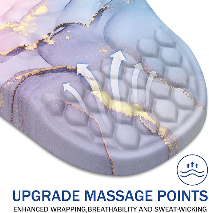 Ergonomic Mouse Pad Wrist Support, with Memory Foam & Non-Slip PU Base, Comfortable Massage Design Mouse Pad Relieve Wrist Fatigue&Pain, Suitable for Computer, Office and Home(03Pink Marble)