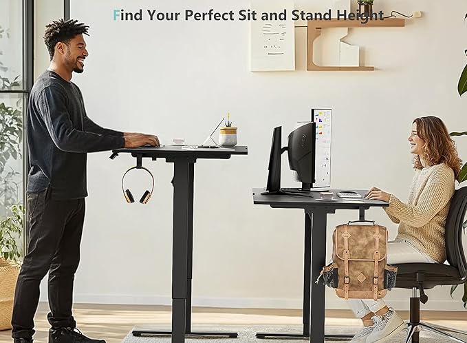 48 x 24 inch Electric Standing Desk Adjustable Height with 4 Wheels, 4 Memory Height Settings, 2 Headphone Hook, Home Office Desk, Splice Board Black