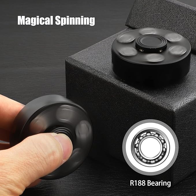 Fidget Spinner Toy for Adults Kids, Cool Black Alloy Hand Finger Spinner, Stress Relief Anti Anxiety Fidget Cube Fidget Toy, Sensory Spinning Desk Toys Gifts Party Favors
