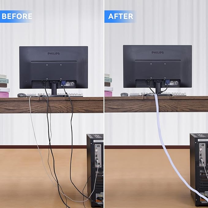 AGPTEK Cable Sleeve Cover, 2Pack 5ft - 1.8 inch Desk Cord Organizer Cable Hider, Home Office Wire Management Computer TV Wire Loom Tubing, Pet Proof Cord Protector, from Cat Dog Chewing, White