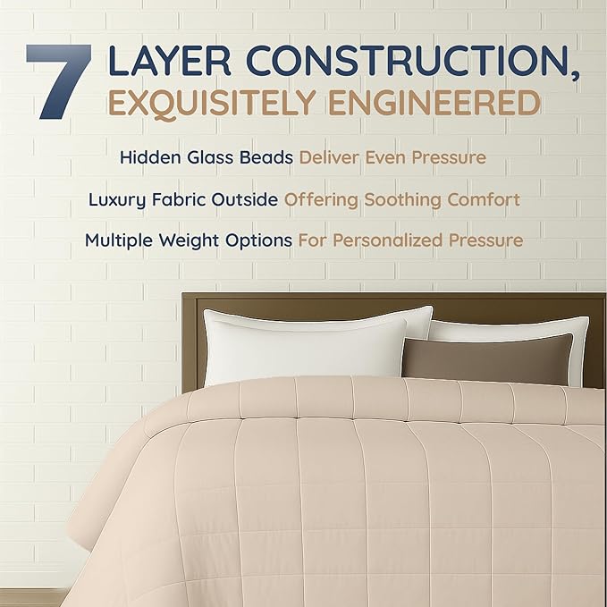 HomeSmart King Size Weighted Blanket 20lbs, Oversized Heavy Blanket for Adults, 104x92, Light Khaki