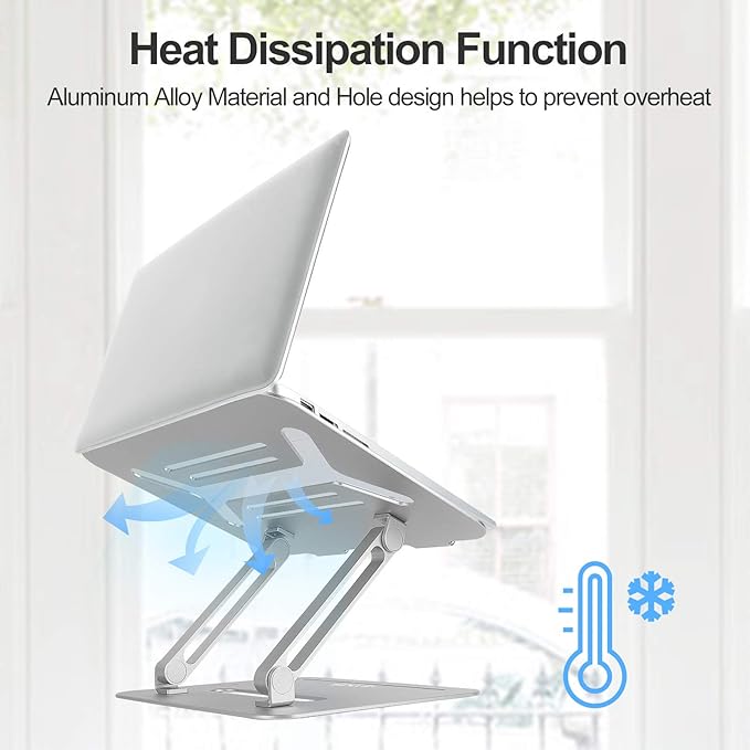 Urmust Adjustable Laptop Stand for Desk Aluminum Computer Stand for Laptop Riser Holder Notebook Stand Compatible with MacBook Air Pro Ultrabook All Laptops 11-17 inch (Silver)