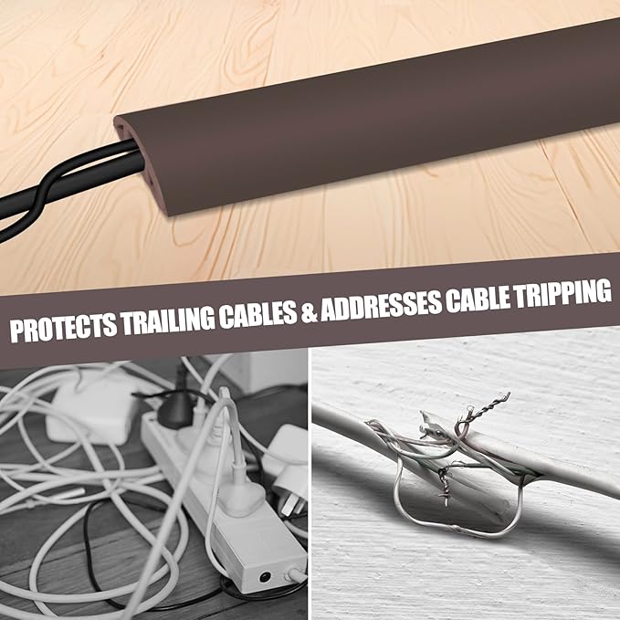 Floor Cord Cover Cable Cavity Self Adhesive Cord Hider Floor 3.3FT Floor Cable Management Power Cord Protector Floor Electric Cord Covers for Offices, Gym, Exhibitions (CoffeeBrown, 1.18" x 3.3')