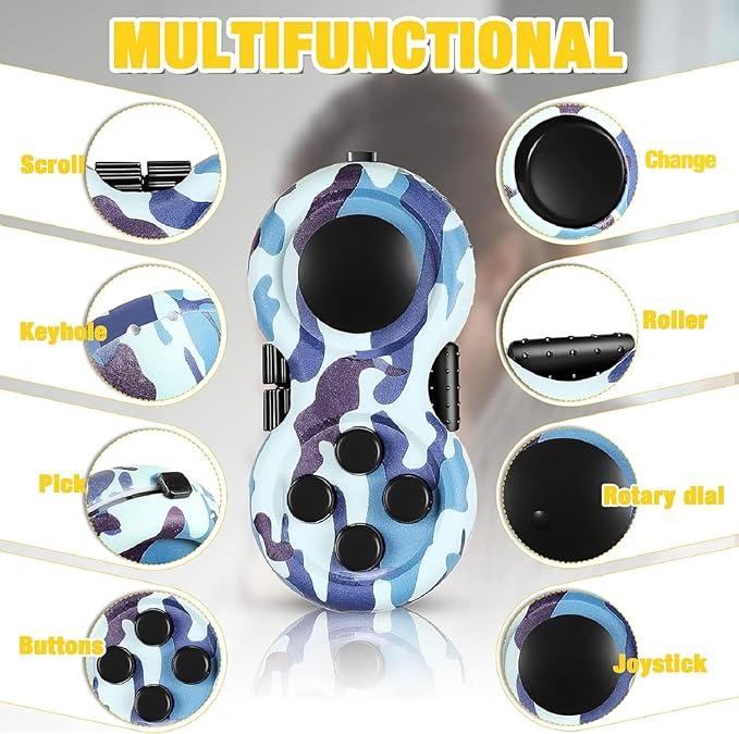 Skylety 2 Pcs Fidget Toys for Adults Fidget Pad Christmas Basket Stuffers Stress Relief Cube Clicker Controller Sensory Educational Toy for ADHD Autism Spinner(Camouflage Style)