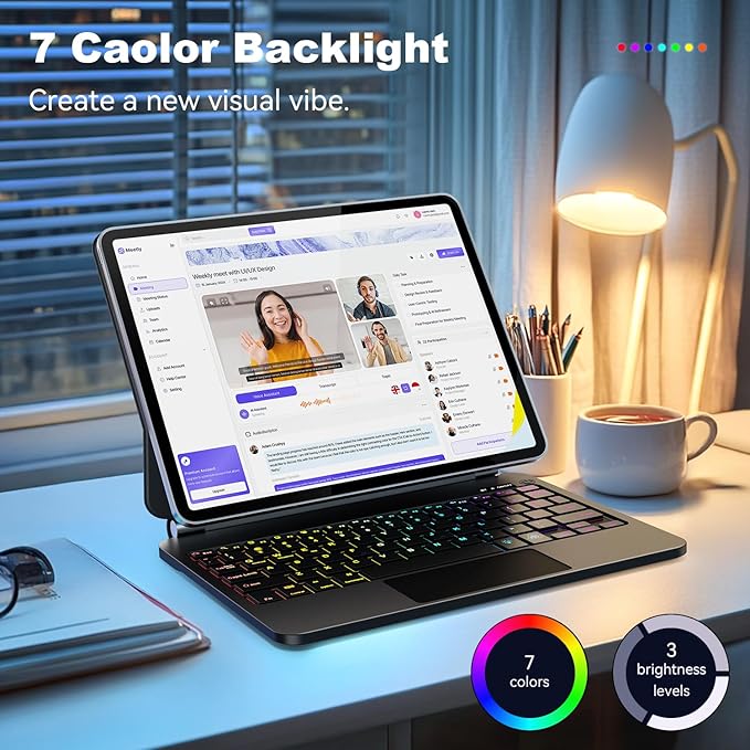 Keyboard Case for iPad Air 13 inch (M3 2025/M2, 2024),iPad Pro 12.9 inch (3/4/5/6th Gen) Magic Magnetic Backlit Keyboard Case with Multi-Touch Trackpad- Easy-Set Floating Cantilever Stand (Black)