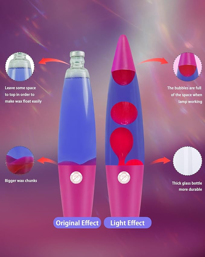 16-Inch Liquid Motion Lamp- Pink Base, Purple Liquid, Pink Wax, Beautiful Magma Lamp with 2 packs bulbs for Adults Kids, Night Light for Boys Girls Present Home Bedroom Office Living Room Decor