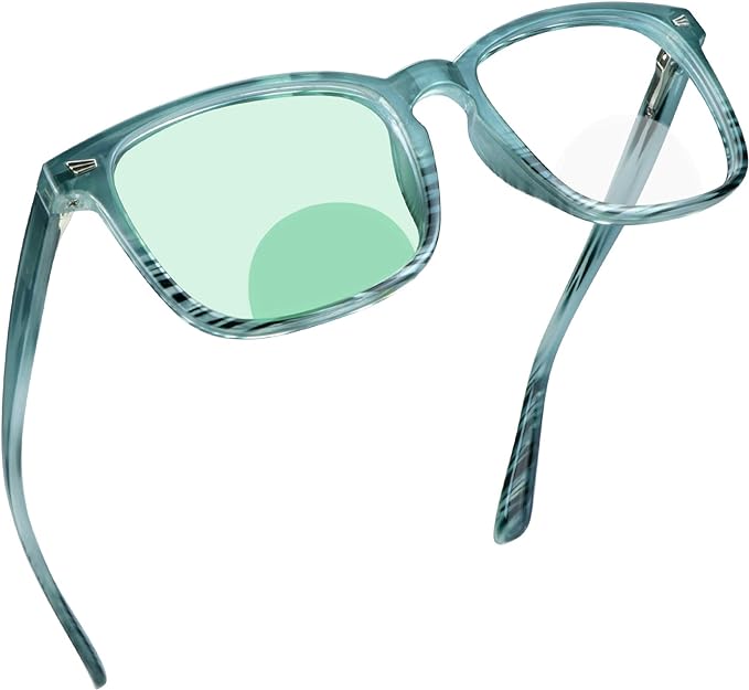 YEIN Bifocal Reading Glasses with Blue Light Blocking Lenses, Bifocal Reader for Women and Men, Vintage Square frame with Spring Hinge (+0.00/+2.00 magnification)