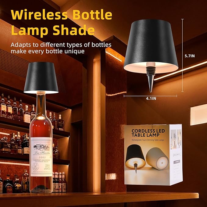 realmoon Wine Bottle Light Wireless Wine Bottle Light - Stylish 3 Color Dimmable LED Wine Bottle Light - Perfect for Dining Room, Bedroom and Bar Atmosphere(Black)