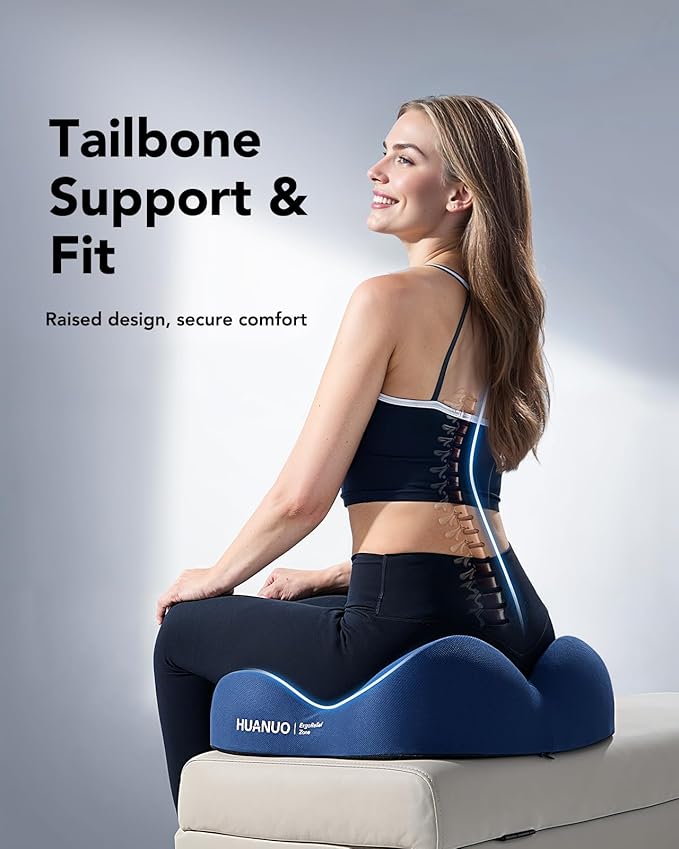 HUANUO Ergonomic Seat Cushion, Memory Foam Cooling Gel Office Chair Cushion for Hip Support, Tailbone Pressure Relief, Breathable Car Seat Cushion for Home, Work, Driving