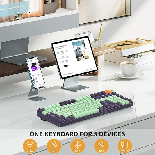 R100 Wireless Mechanical Keyboard, G Pro 3.0 Yellow Switch, Hot Swappable Wired/Bluetooth/2.4G Wireless Keyboard with RGB Light for Windows & Mac, PBT Keycaps, Starry Cyan