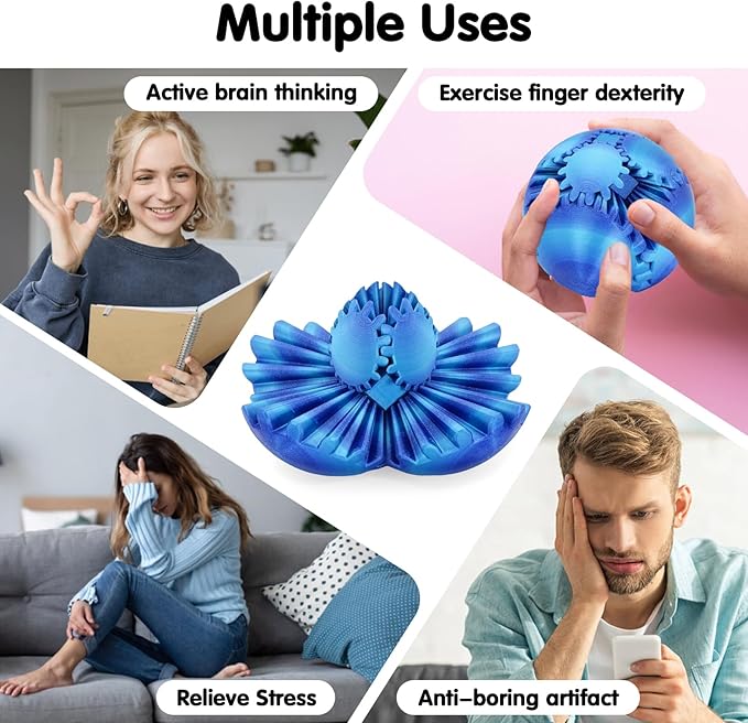 Gear Ball 3D Printed Cube Fidget Toy,Gear Sphere Fidget Toys,Sensory Toys for Stress and Anxiety Relief, Desk Toy Fidget Spinners,Stocking Stuffers for Adults & Kids Gift (Aurora Blue, 3.1 Inch)