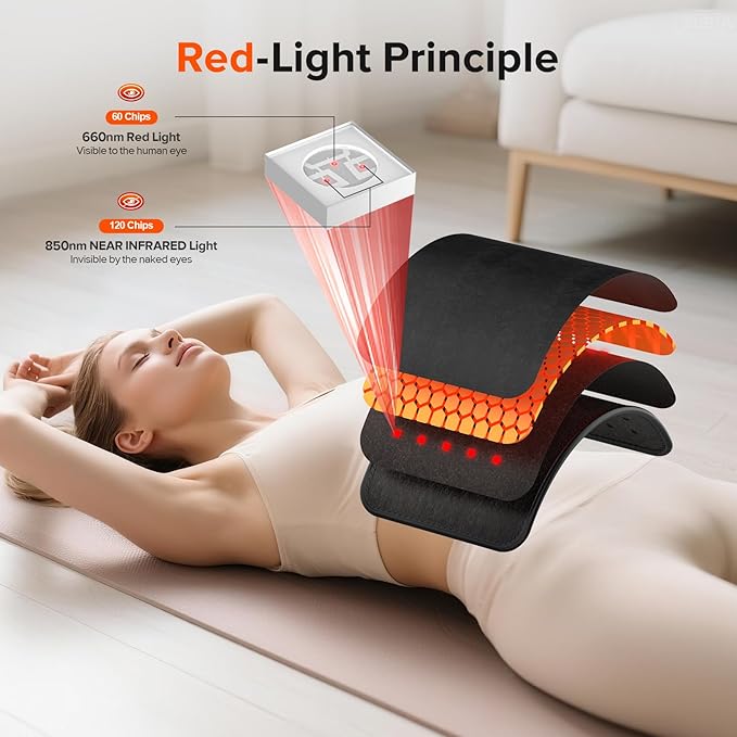 Cordless Red Light Therapy Belt, 3000mAh Battery Rechargeable Magnetic LED Screen Controller, Portable & Cordless, 12.4" * 5.7" Cordless Infrared Red Light Therapy for Body Back Knee Leg Pain Relief