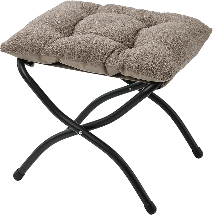 15"(H) Folding Ottoman, Foldable Footrest Stool, Portable Small Foot Stool for Couch, Collapsible Foot Rest Ottoman for Sofa, Padded Ottomans for Home, Living Room, Bedroom, Light Brown