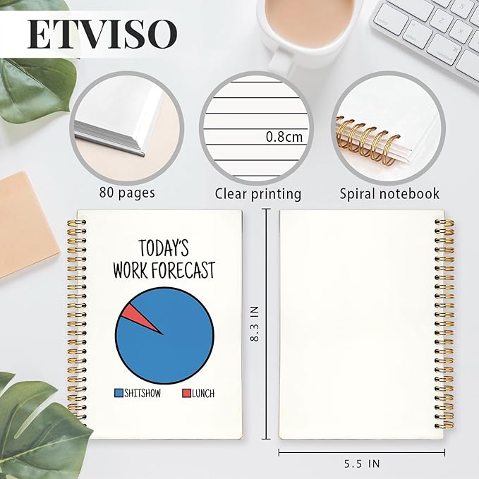Funny Work Notebooks for Note Taking, Working Journal Notebook for Women Men Coworkers, Funny Office Supplies, Today's Work Forecast Hardcover Spiral Notebooks 5.5x8.3 Inch