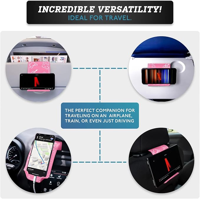 Airplane Travel Essentials for Flying Flex Flap Cell Phone Holder & Flexible Tablet Stand for Desk, Bed, Treadmill, Home & in-Flight Airplane Travel Accessories - Travel Must Haves Gadgets (Pro Pink)