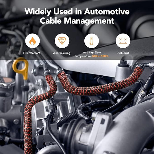 AGPTEK Cable Sleeve Cover, 10ft - 1.2 inch Desk Cord Organizer Cable Hider, Home Office Wire Management Computer TV Wire Loom Tubing, Pet Proof Cord Protector, from Cat Dog Chewing, BlackRed