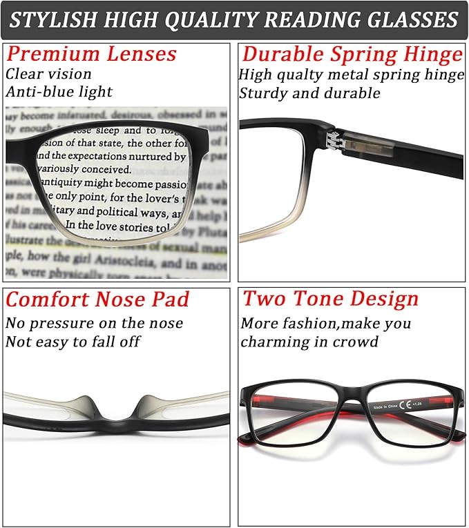 Blue Light Blocking Reading Glasses for Men,4 Pack Stylish Computer 3.5 Readers with Spring Hinges,Anti Glare/Eye Strain Filter UV Ray Magnigying Reader Eyeglasses,+3.5 Magnification Strength