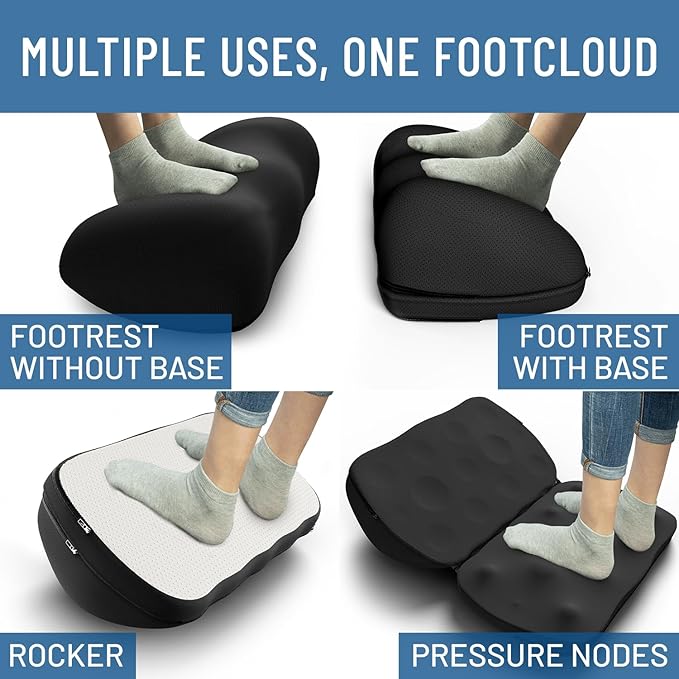 Everlasting Comfort Adjustable Cloud Foot Rest for Under Desk at Work with Pressure Point Nodes - Ergonomic Memory Foam Office Foot Stool & Desk Footrest for Gaming & Home Office