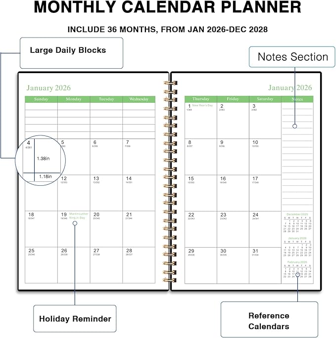 2026-2028 Monthly Planner - 3 Year Monthly Calendar/Planner 2026-2028, 5.9" x 8.5", 36 Month Calendar Planner, Planners with Twin-Wire Binding, Lined Notes Pages