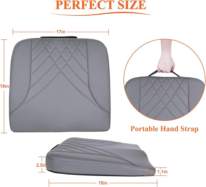 kingphenix Premium Car Seat Cushion, Memory Foam Driver Seat Cushion to Improve Driving View- Coccyx & Lower Back Pain Relief - Seat Cushion for Car, Truck, Office Chair (Gray)