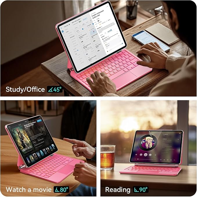 Keyboard Case for iPad Air 13 inch (M3 2025/M2, 2024),iPad Pro 12.9 inch (3/4/5/6th Gen) Magic Magnetic Backlit Keyboard Case with Multi-Touch Trackpad- Easy-Set Floating Cantilever Stand (Pink)