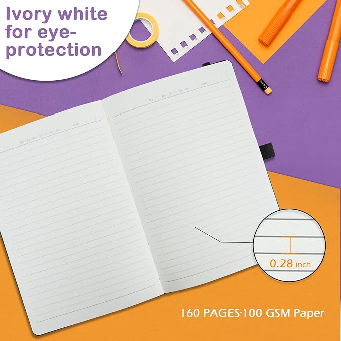 Lined Journal Notebooks for Work, Travel, College, A5 Size 100 GSM Thick Paper, Classic Ruled Journaling Notebook, Hardcover Notepad for Writing 160 Pages, 5.5 x 8.3 inch, Purple