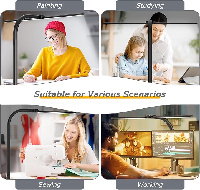 Desk lamp,LED Desk Lamps for Home Office,Eye-Care Architect Lamp for Desk with Clamp, Double Head Computer Monitor Table Lamp,Adjustable Gooseneck Desk Lamp:24W 100 Lighting Models for Study Drafting