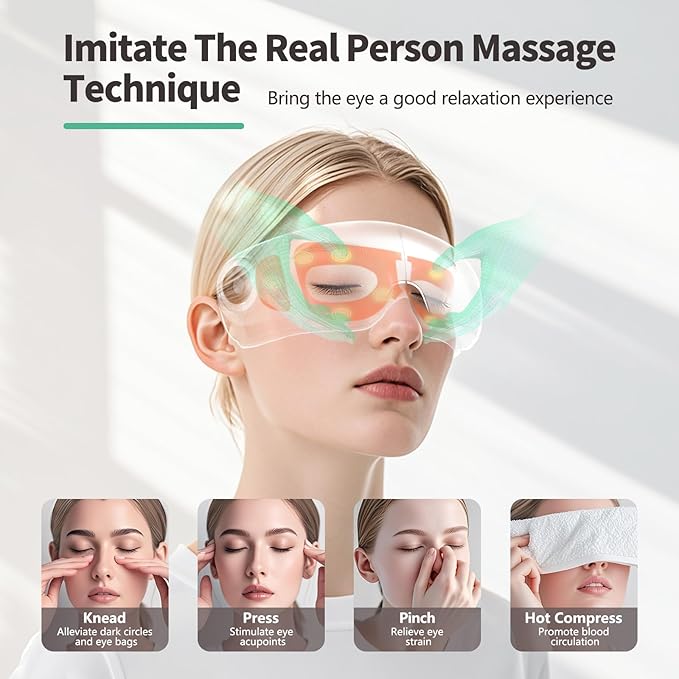 Heated Eye Massager with Music & Compression, Eye Mask for Migraines, Dry Eyes & Dark Circles Relief, Sleep Improvement, Portable Massager for Women & Men