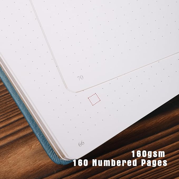 TIEFOSSI Dotted Journal Notebook, Dot Grid Notebook for Women Men, Hardcover PU Leather Journal, 160 GSM Thick Paper, 160 Numbered Pages with Gold Edges, 8 x 8 Square Diary