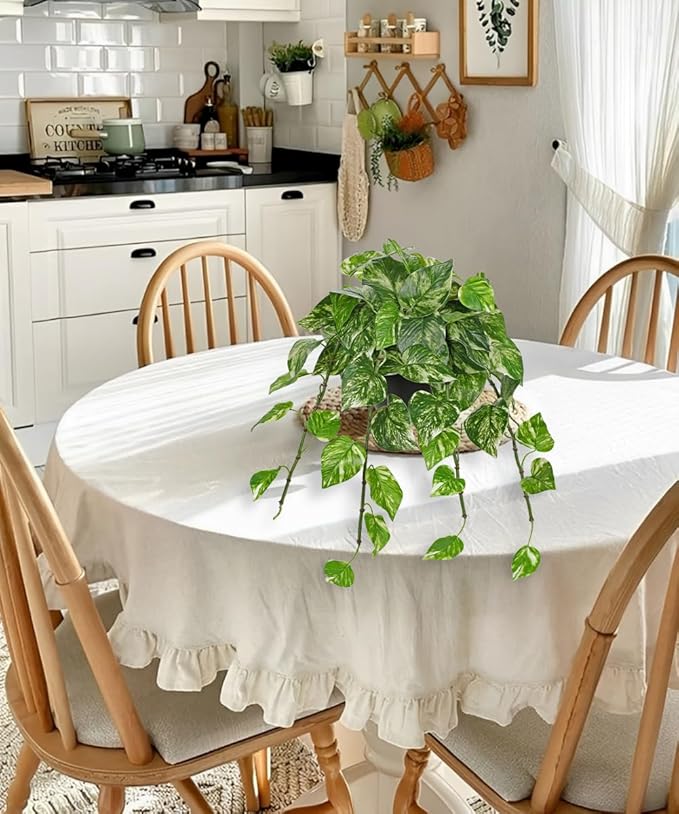 Hollyone Artificial Hanging Pothos Plants Potted Fake Ivy Faux Pothos Vine Leaves Hanging Greenery Plant in Black Pot for Home Indoor Tabletop Bedroom Patio Shelf Office Decor