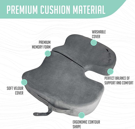 Premium Foldable Travel Seat Cushion - for Relief of Lower Back, Sciatic, Butt and Tailbone Pain - for Home & Office Use, Perfect for Travel or Driving - Coccyx Seat Cushion