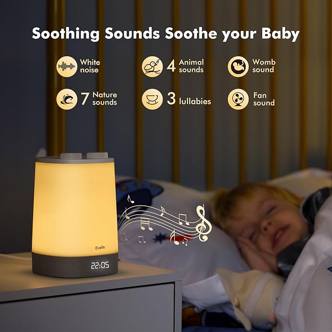 Baby Sound Machine, Nursery Night Light for Kids, Alarm Clock, White Noise Machine for Sleeping, OK to Wake Clock for Toddlers, APP Control, Fan Rain Wave, Sleep Trainer